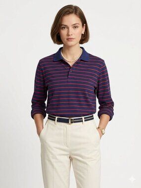 Vintage 90s Navy Blue Nautical Preppy Striped Pullover Shirt Ivy League